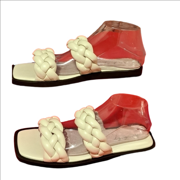 None Shoes - Wonderly White Braided Flat Slide Sandals Women's Size 9M